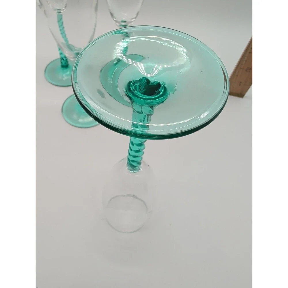 Set of 4 Vintage Cristal D'Arques Angelique Aqua Twisted Stem Champagne Flutes